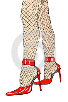 Red Shoes and fishnet stocking