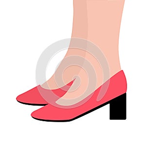 Red shoes side view. Women`s classical shoes