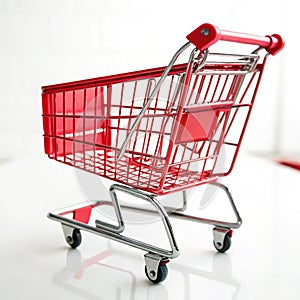 Red shopping cart isolated on white background photo