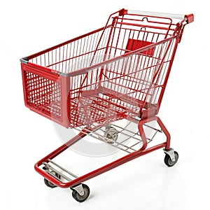 Red shopping cart isolated on white background photo
