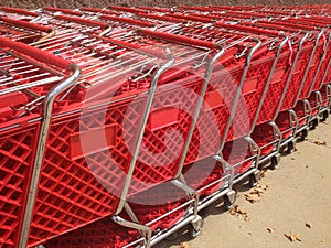 Red Shopping Carts Close-Up