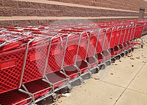 Red Shopping Carts Outside A Store