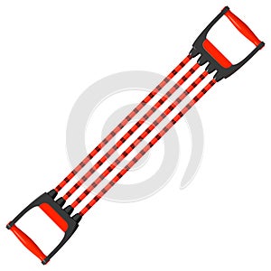 Red shoulder expander with plastic handles and rubberized cords in a striped braid, vector illustration