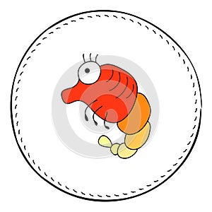 Red shrimp isolated on white background. Cute prawn cartoon illustration.