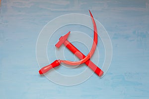 Red sickle and hammer symbol of Soviet Union commonism history of Russia