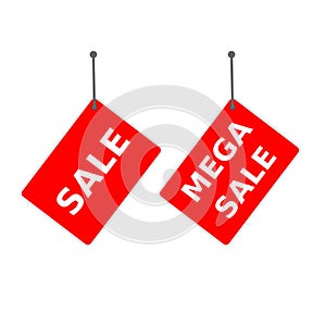 red sign `sale` and `mega sale` tag