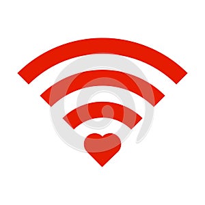 Red Sign Wifi with red heart isolated on white background. Wi-Fi icon.