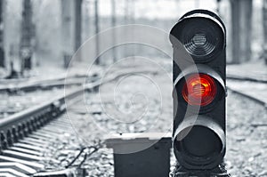 Red signal on railway