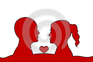 Red Silhouette of a couple with heart Love. Lovers Romance lovers