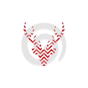 Red silhouette of deer head with zigzag geometric design. vector flat icon isolated on white background