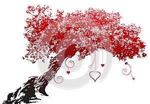 Red silhouette love heart tree