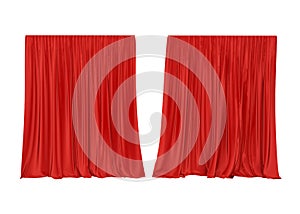 Red silk curtain isolated on white background. 3d render.