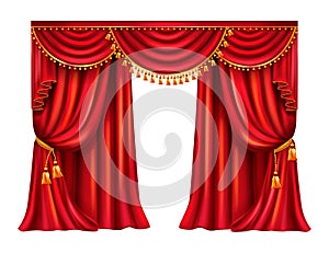 Red silk curtain with lambrequin realistic vector