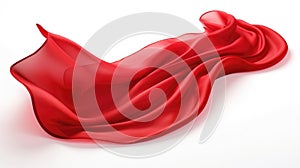 red silk fabric fluttering isolated from white background