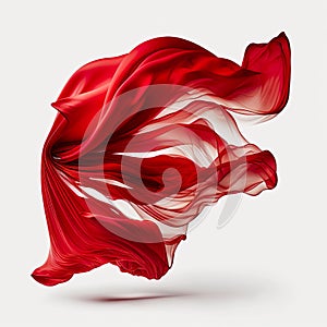 Red silk fabric flying in the wind on a white background