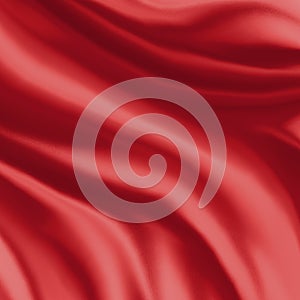 Red silk material background illustration, folds or draped cloth in curves