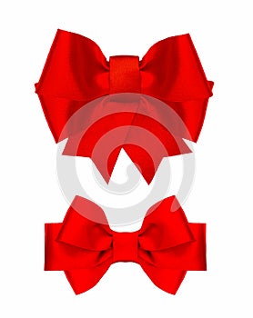 Red silk ribbon bow isolated on white