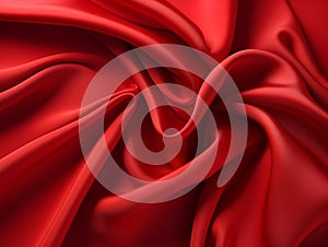 Red silk satin background with Beautiful soft wavy folds on smooth shiny fabric