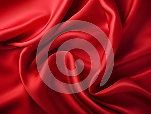 Red silk satin background with Beautiful soft wavy folds on smooth shiny fabric