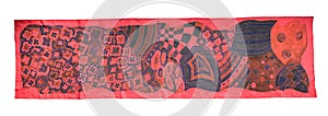 Red silk scarf with abstract pattern isolated photo