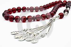 Red and silver beads sequenced, short rosary, tespih tesbih