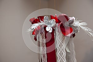 Red and silver christmas hanging wreath