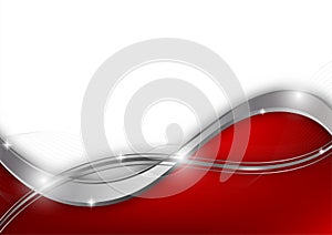 Red and silver color geometric wave abstract background vector illustration