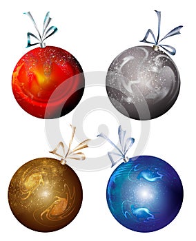 Red Silver Gold Blue Christmas bulbs