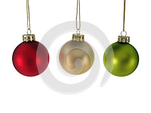 Red Silver Green Christmas Ornaments Isolated.