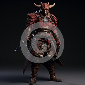 Red And Silver Samurai Warrior Unreal Engine 5 Style photo