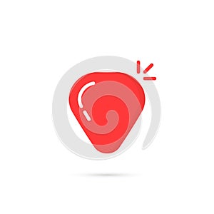 Red simple guitar pick icon with shadow