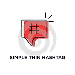 red simple thin hashtag icon, symbol of popular message for microblogging or advertising emblem concept contour trendy logotype