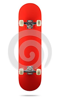Red skateboard deck on white background, isolated path included