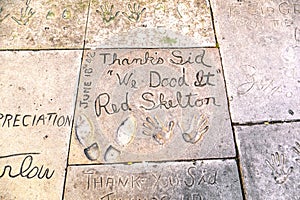 Red Skeltons handprints in Hollywood Boulevard