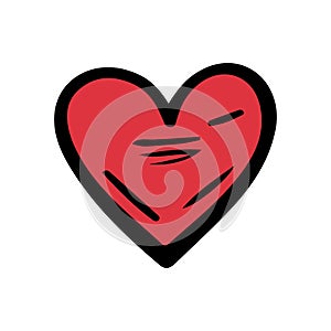 Red sketch heart isolated on white background. Hand drawn love heart. Vector illustration for any design