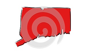 Red sketch map of Connecticut