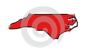 Red sketch map of North Carolina