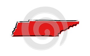 Red sketch map of Tennessee