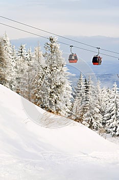 Red ski gondola.