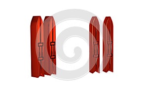 Red Ski and sticks icon isolated on transparent background. Extreme sport. Skiing equipment. Winter sports icon.