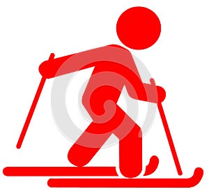 Red Skier Flat Icon on White Background