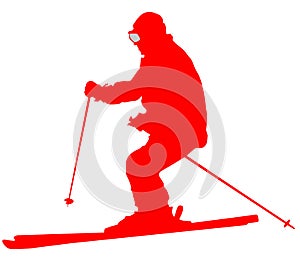 Red Skier Flat Icon on White Background