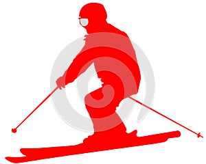 Red Skier Flat Icon on White Background