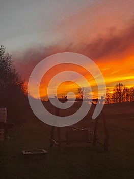 Red sky fire, clouds, nature