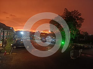 Red sky  and  flash Green lamp