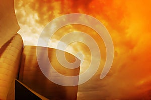 Red sky and modern building