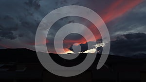 Red sky with particularly clouds