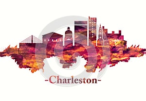 Charleston South Carolina skyline in red photo