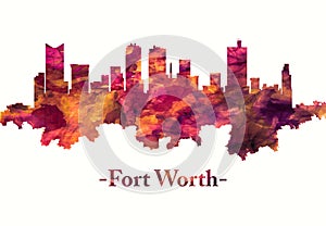 Fort Worth Texas skyline in red photo