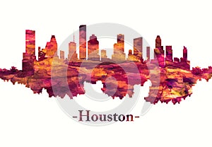 Houston Texas skyline in red photo